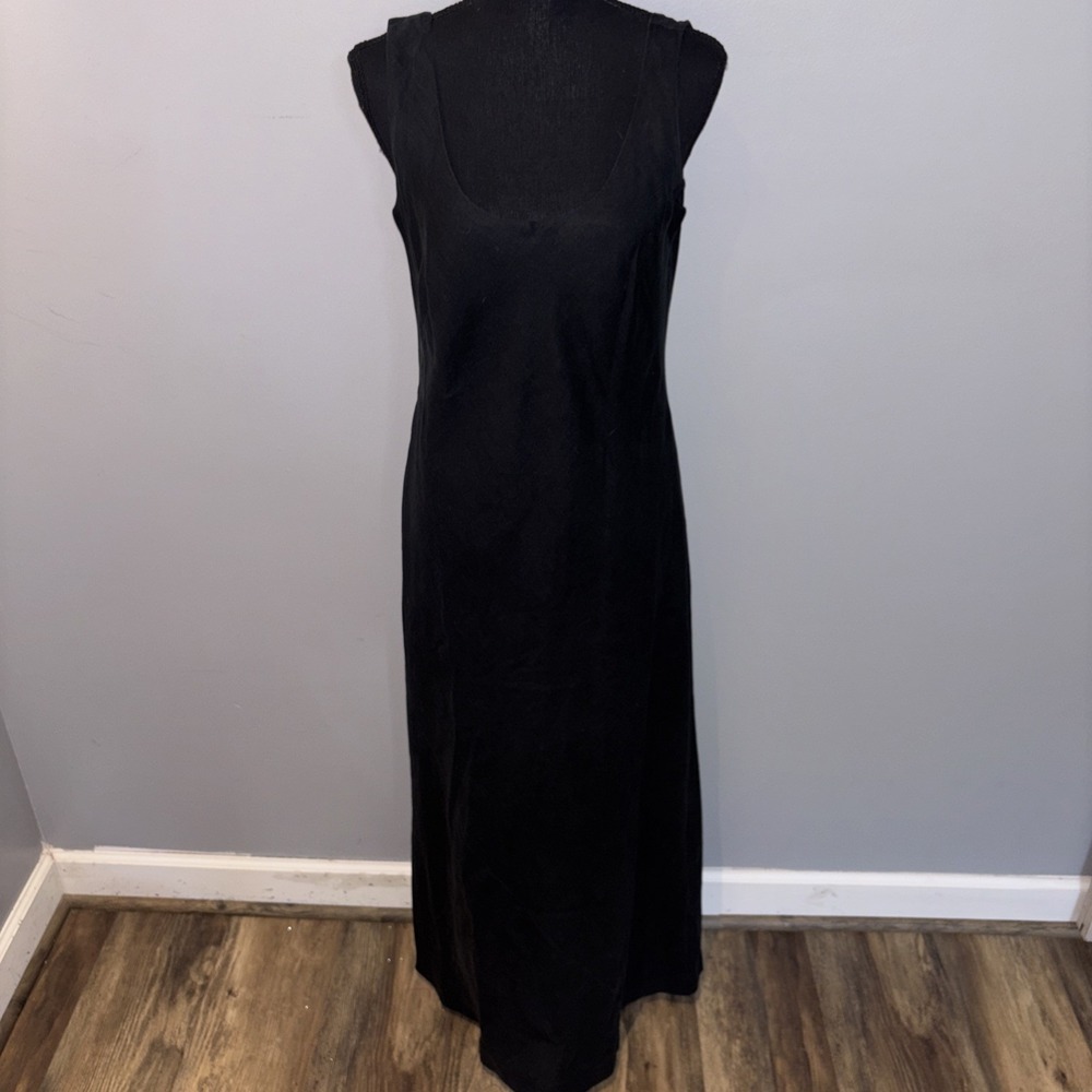 Banana Republic Linen Black Bias Cut Maxi Dress Sleeveless Size 8 Minimalist